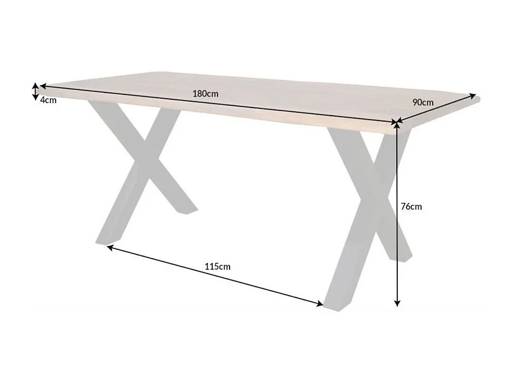 Table de salle à manger ORKAN – 180 cm – Bois massif de sheesham verni et métal – Bord naturel