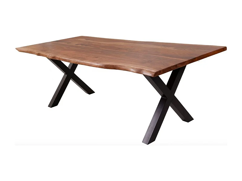 Table de salle à manger ORKAN – 180 cm – Bois massif de sheesham verni et métal – Bord naturel