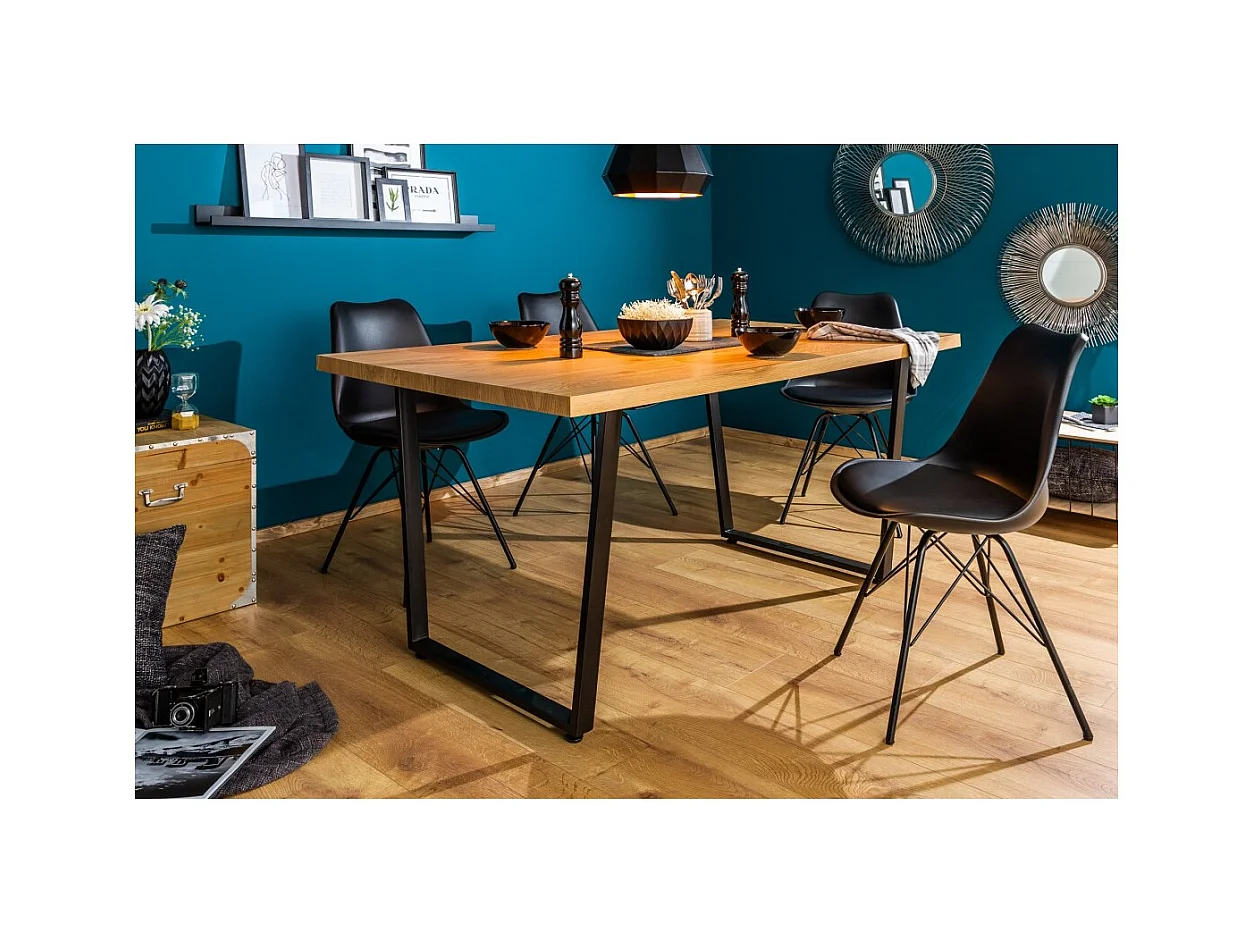 Table de salle à manger MERAX – aspect chêne clair et noir – 160 cm – Style industriel