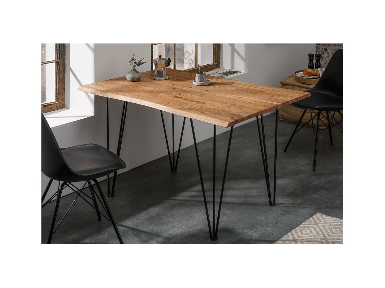 Table de salle à manger ARKAYA – 120 cm – Bois massif d'acacia verni et métal – Style industriel