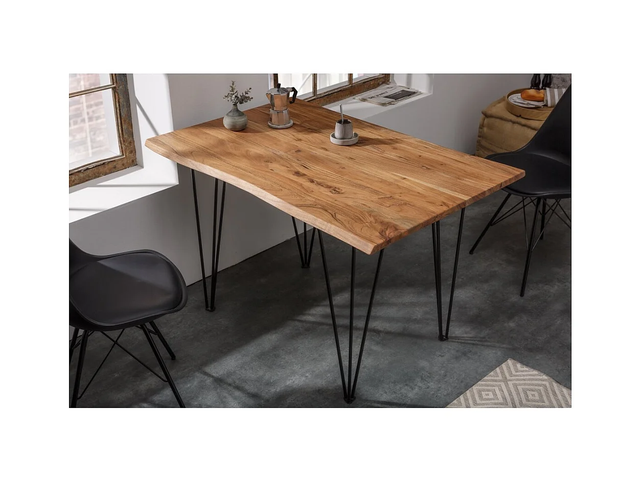 Table de salle à manger ARKAYA – 120 cm – Bois massif d'acacia verni et métal – Style industriel