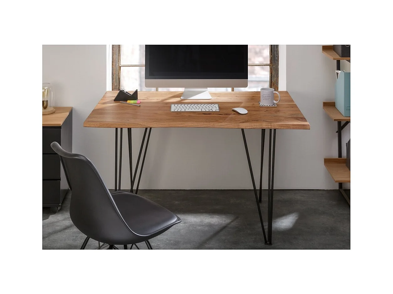 Table de salle à manger ARKAYA – 120 cm – Bois massif d'acacia verni et métal – Style industriel