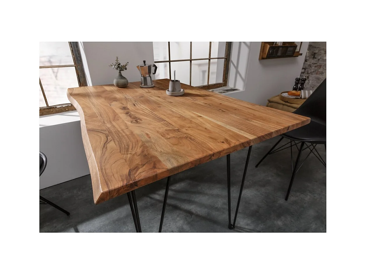 Table de salle à manger ARKAYA – 120 cm – Bois massif d'acacia verni et métal – Style industriel