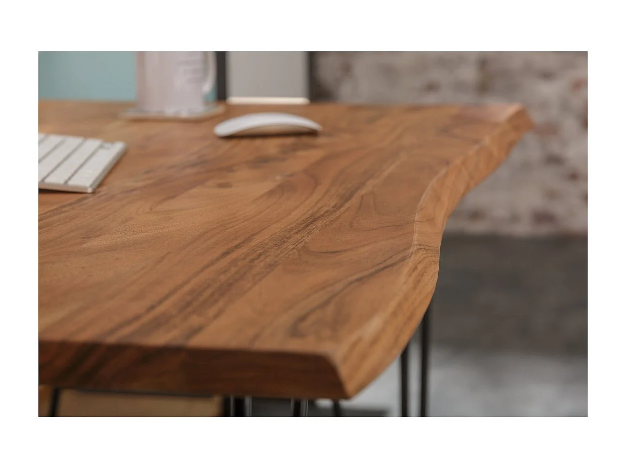 Table de salle à manger ARKAYA – 120 cm – Bois massif d'acacia verni et métal – Style industriel