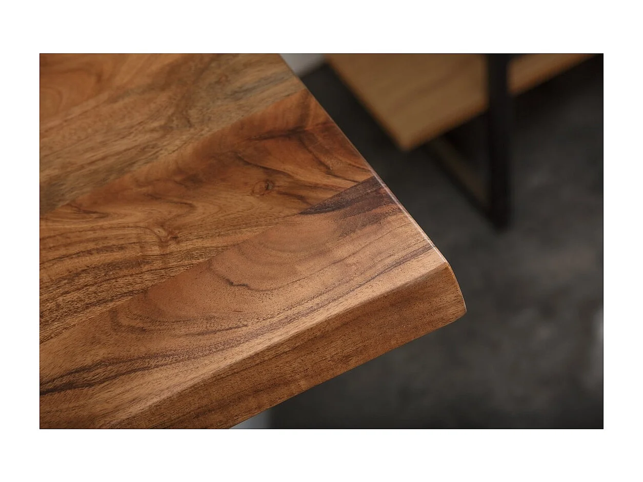 Table de salle à manger ARKAYA – 120 cm – Bois massif d'acacia verni et métal – Style industriel