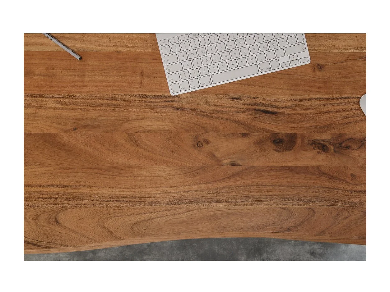 Table de salle à manger ARKAYA – 120 cm – Bois massif d'acacia verni et métal – Style industriel