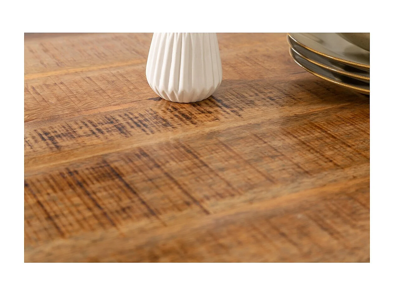 Table de salle à manger LODEN – Bois massif de manguier verni – 160 cm – Style industriel