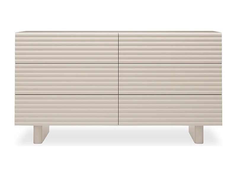 Commode TURKU L 150 cm avec 6 Tiroirs Style Cannelé, Couleur Blanc Cachemire, Design Moderne et Façade Rainurée