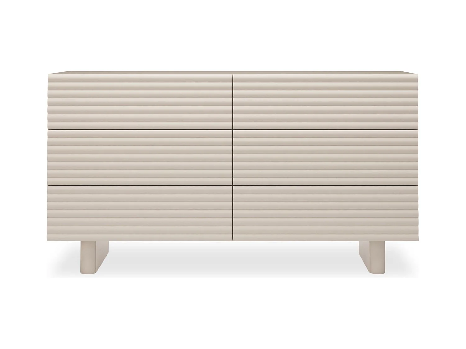 Commode TURKU L 150 cm avec 6 Tiroirs Style Cannelé, Couleur Blanc Cachemire, Design Moderne et Façade Rainurée