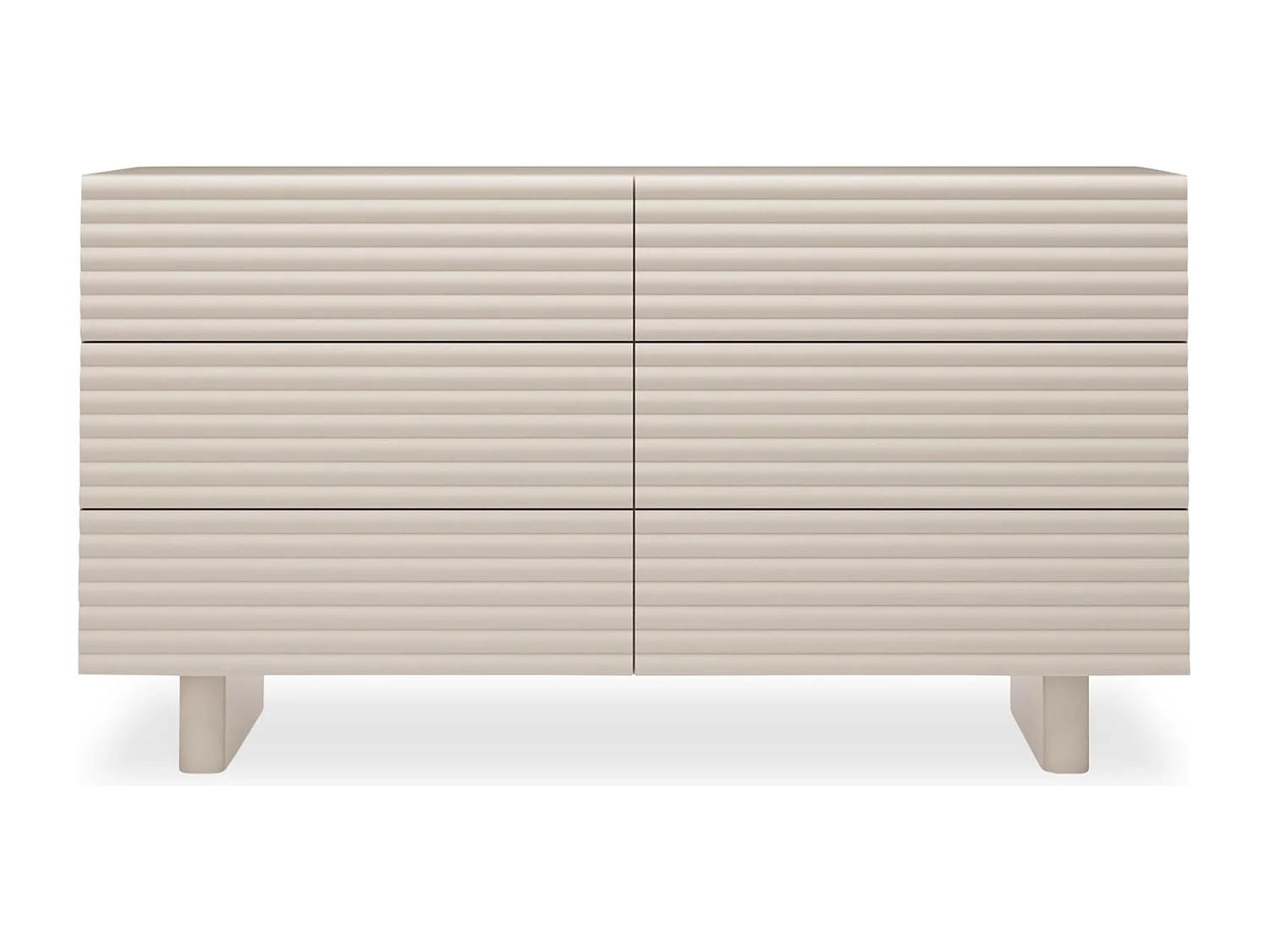 Commode TURKU L 150 cm avec 6 Tiroirs Style Cannelé, Couleur Blanc Cachemire, Design Moderne et Façade Rainurée