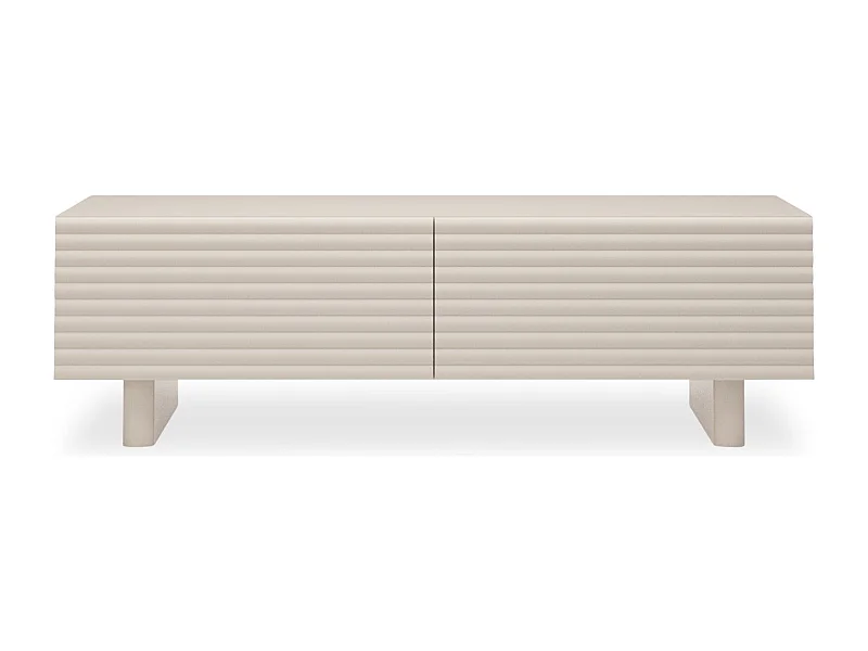 Meuble TV TURKU L 150 cm avec 2 Portes Style Cannelé Couleur Blanc Cachemire, Design Moderne et Façade Rainurée