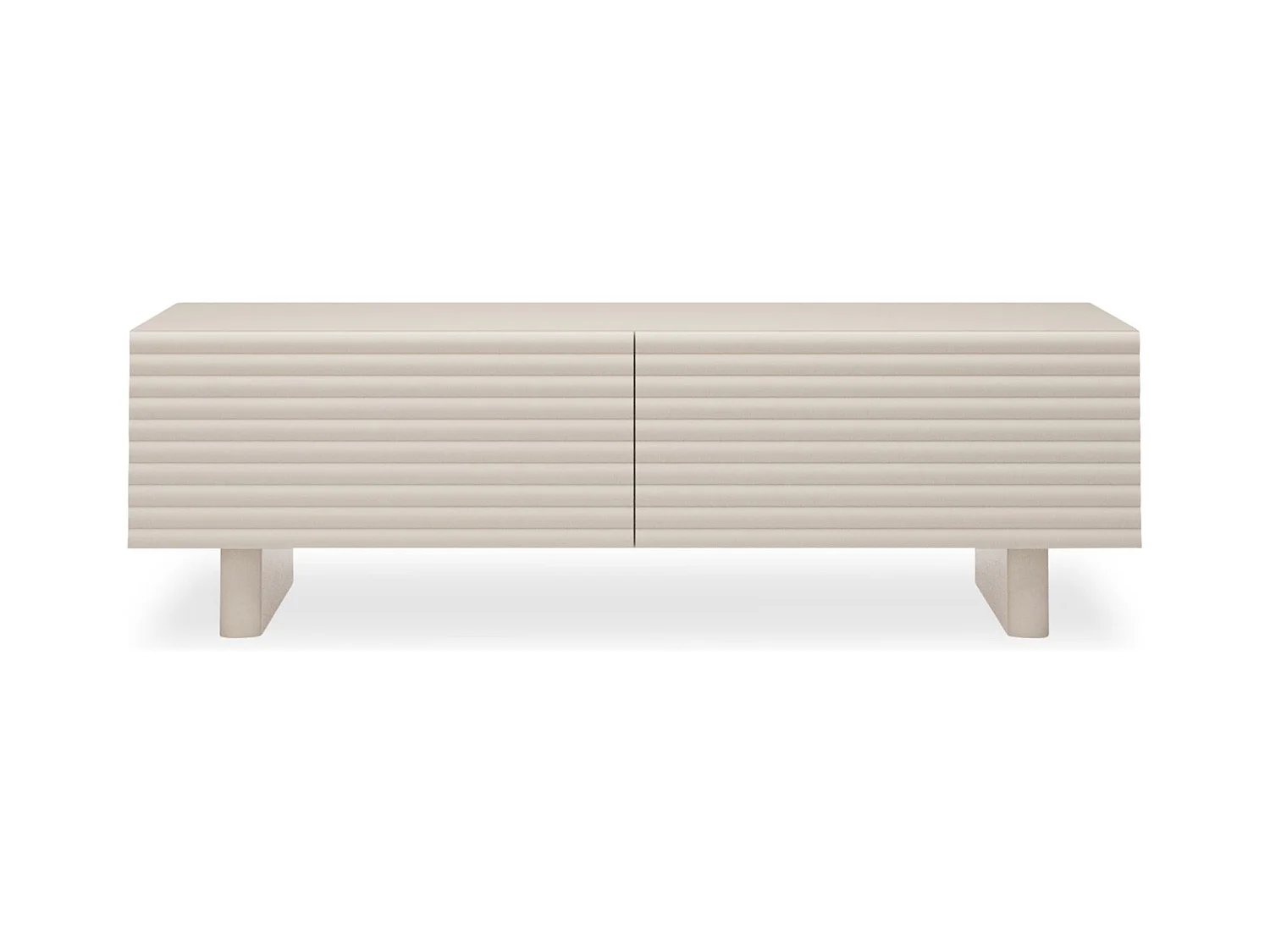 Meuble TV TURKU L 150 cm avec 2 Portes Style Cannelé Couleur Blanc Cachemire, Design Moderne et Façade Rainurée