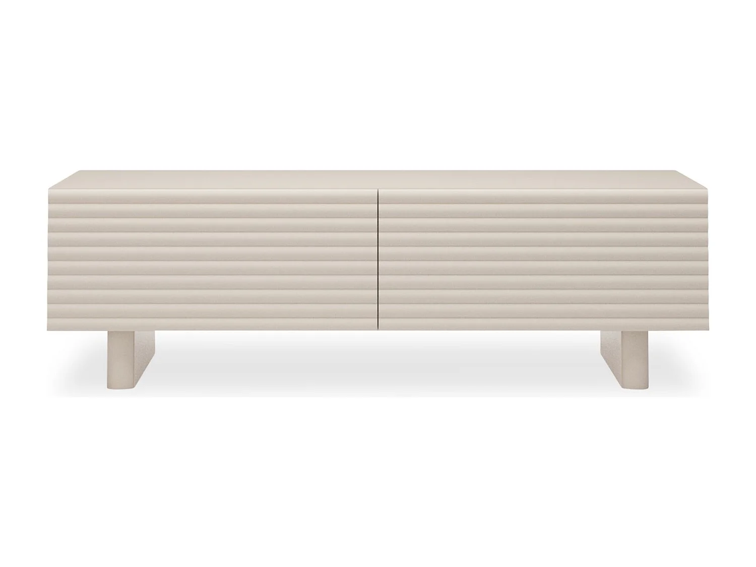 Meuble TV TURKU L 150 cm avec 2 Portes Style Cannelé Couleur Blanc Cachemire, Design Moderne et Façade Rainurée