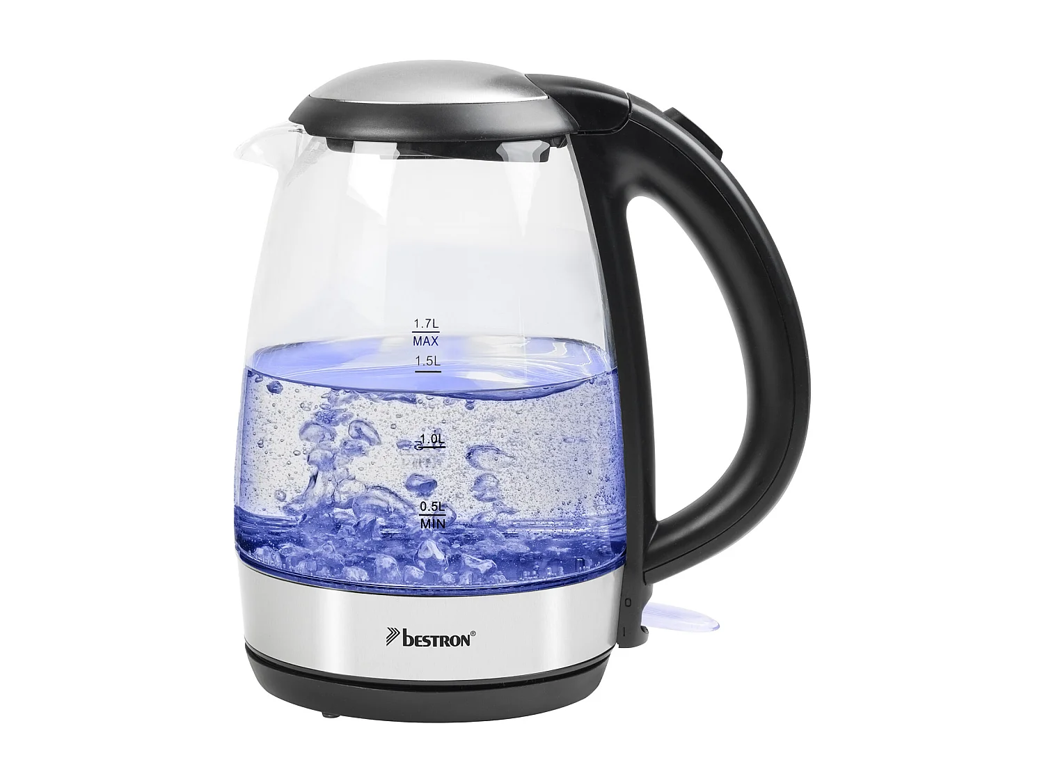 Bestron Bouilloire sans fil 1,7l 2200w en verre/inox - awk780g