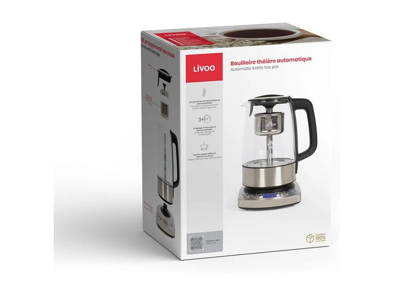 Livoo Bouilloire sans fil 1.7l 2000w verre/gris - DOD209