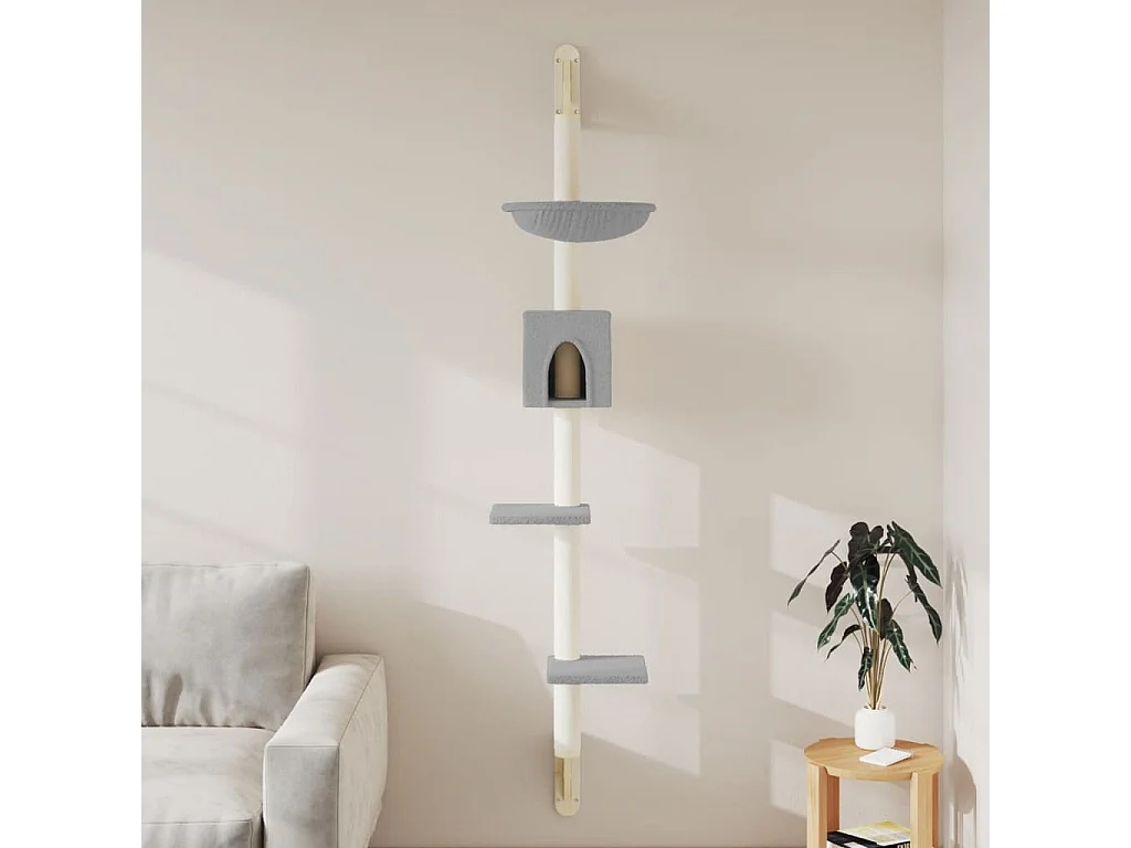 Kattenmeubel wandgemonteerd met krabpaal 187 cm lichtgrijs
