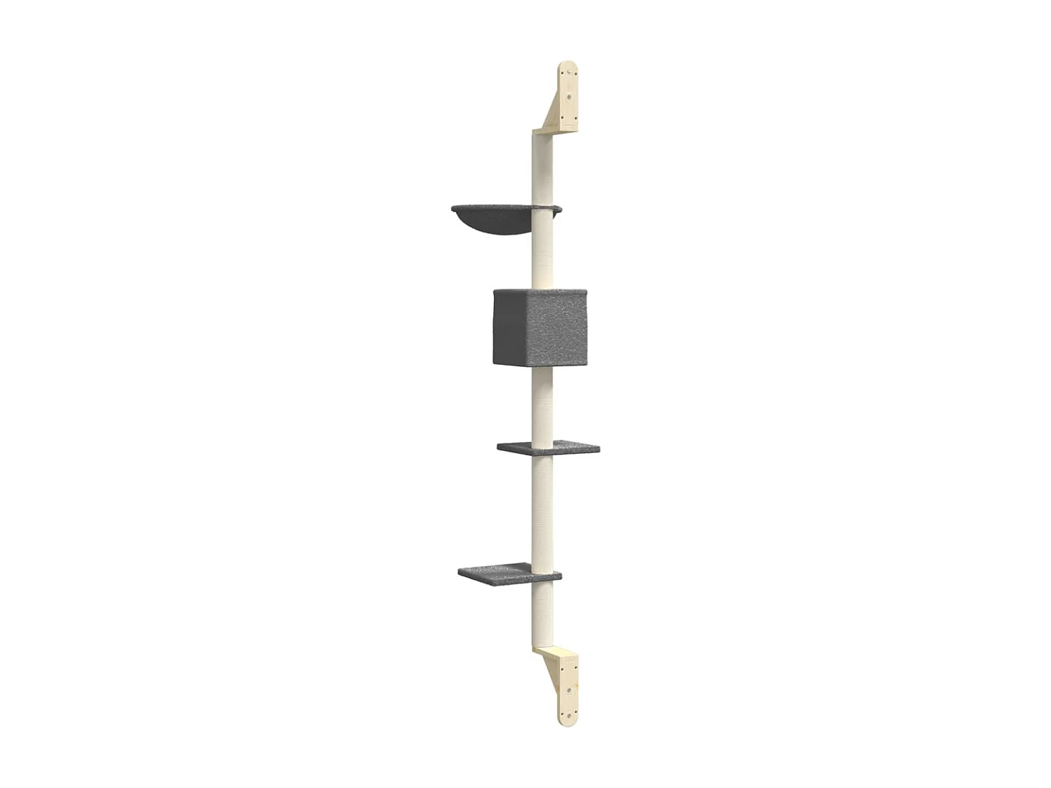 Drzewo Kocie na Ścianę Szare 187 cm dla Kotów - Dom, Kosz, Półki, Słup z Naturalnego Sisalu