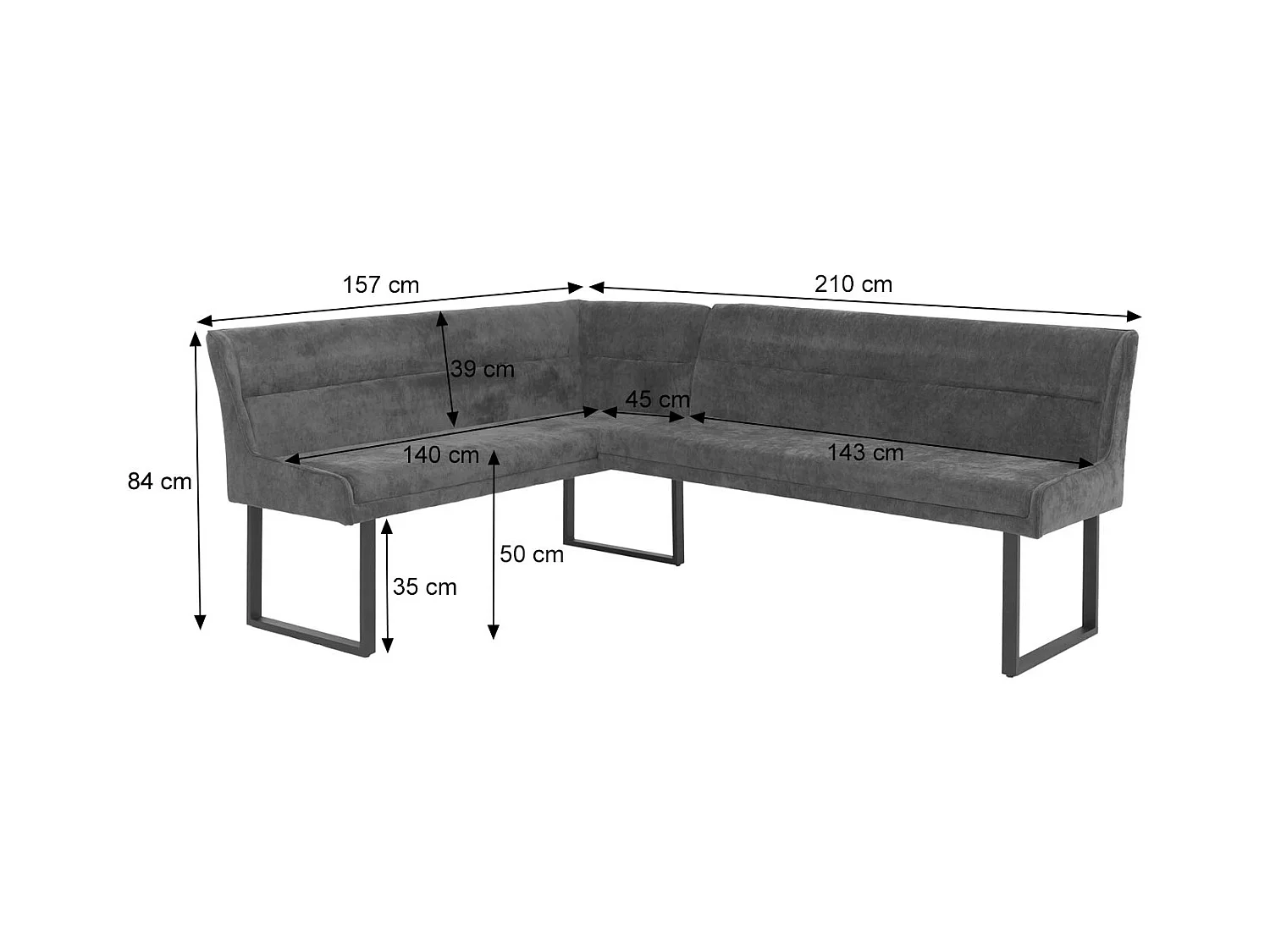 Ławka narożna MCW-O81,  ciemnoszary