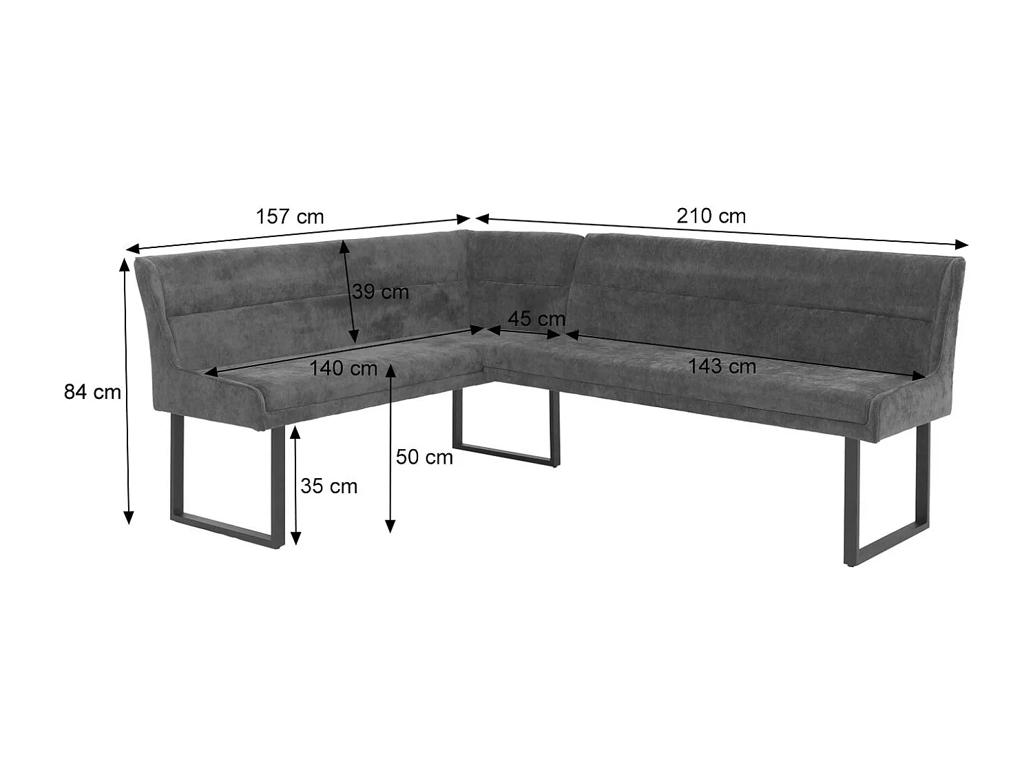 Corner bench MCW-O81,  dark grey