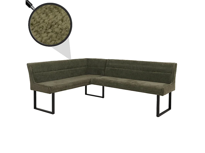 Panca angolare MCW-O81, sala da pranzo, stoffa ciniglia/tessuto Öko-Tex (310 g/m²) metallo 159 x 210 cm ~ verde