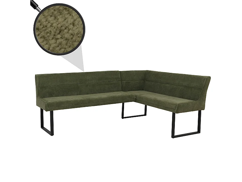 Panca angolare MCW-O81, sala da pranzo, stoffa ciniglia/tessuto Öko-Tex (310 g/m²) metallo 210 x 159 cm ~ verde