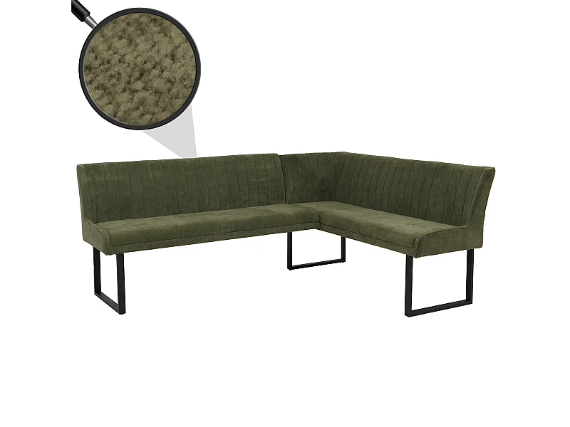 Panca angolare MCW-O82, sala da pranzo, stoffa ciniglia/tessuto ecologico (310 g/m²) metallo 210x159 cm ~ verde