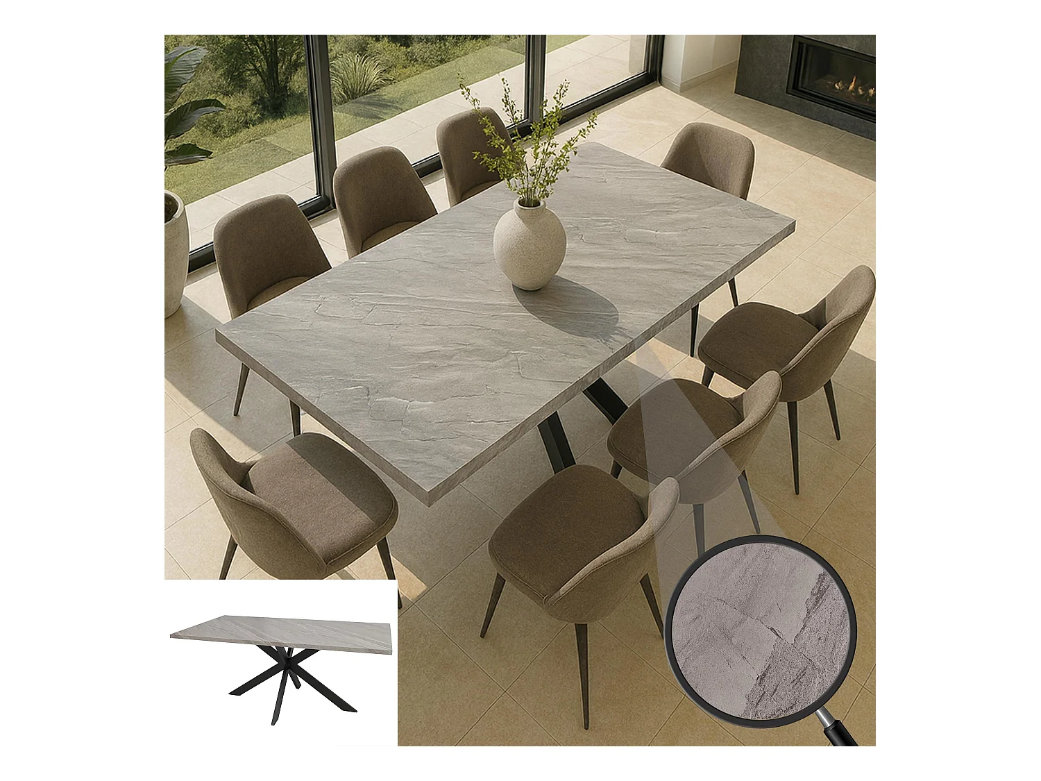 Esszimmertisch MCW-O55, Marmor-Optik grau