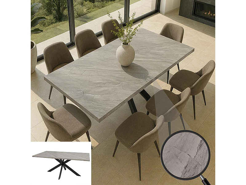 Esszimmertisch MCW-O55, Marmor-Optik grau