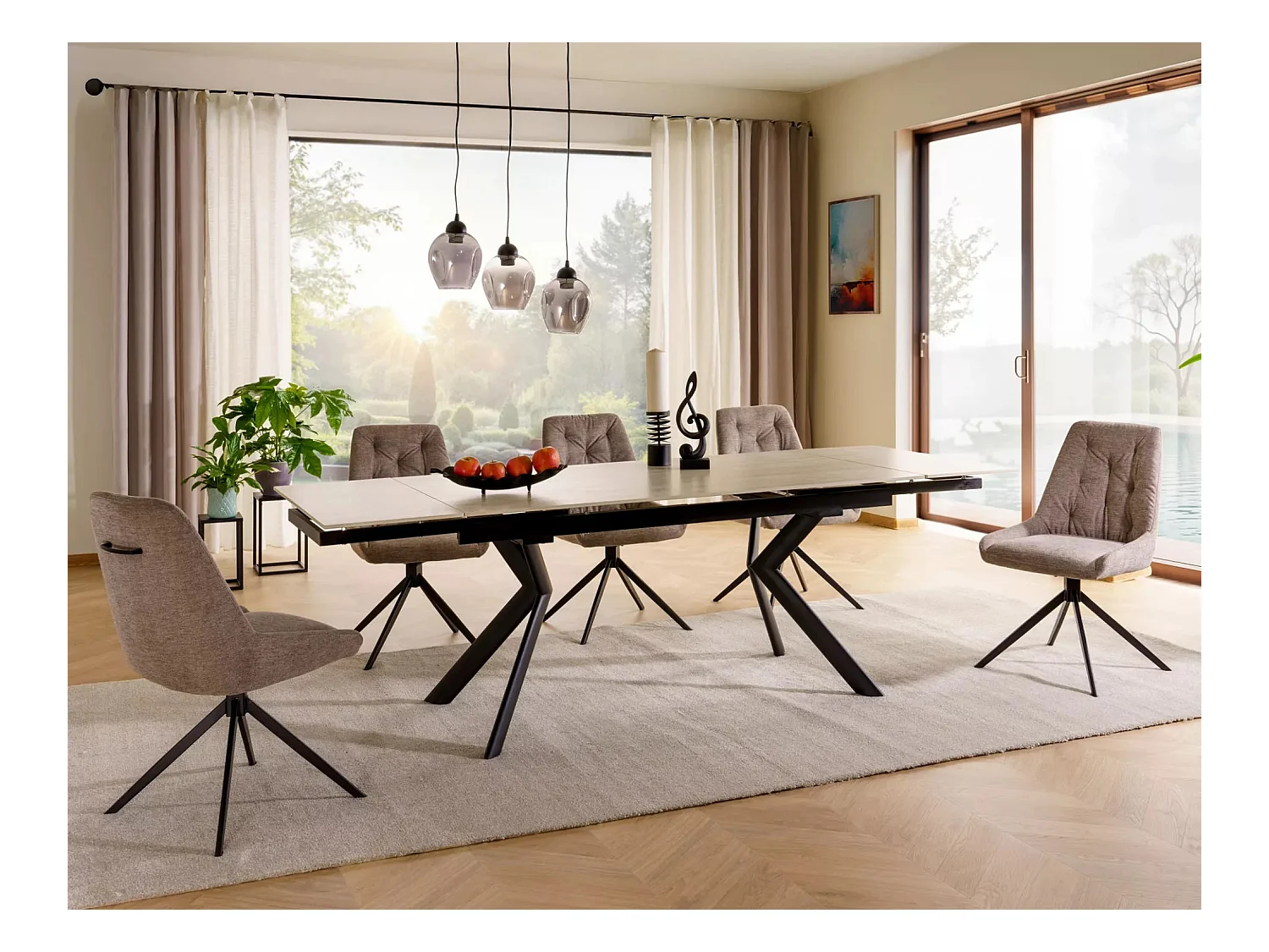 Table à manger Norton/Céramique/Métal/Extensible/Noir et Beige