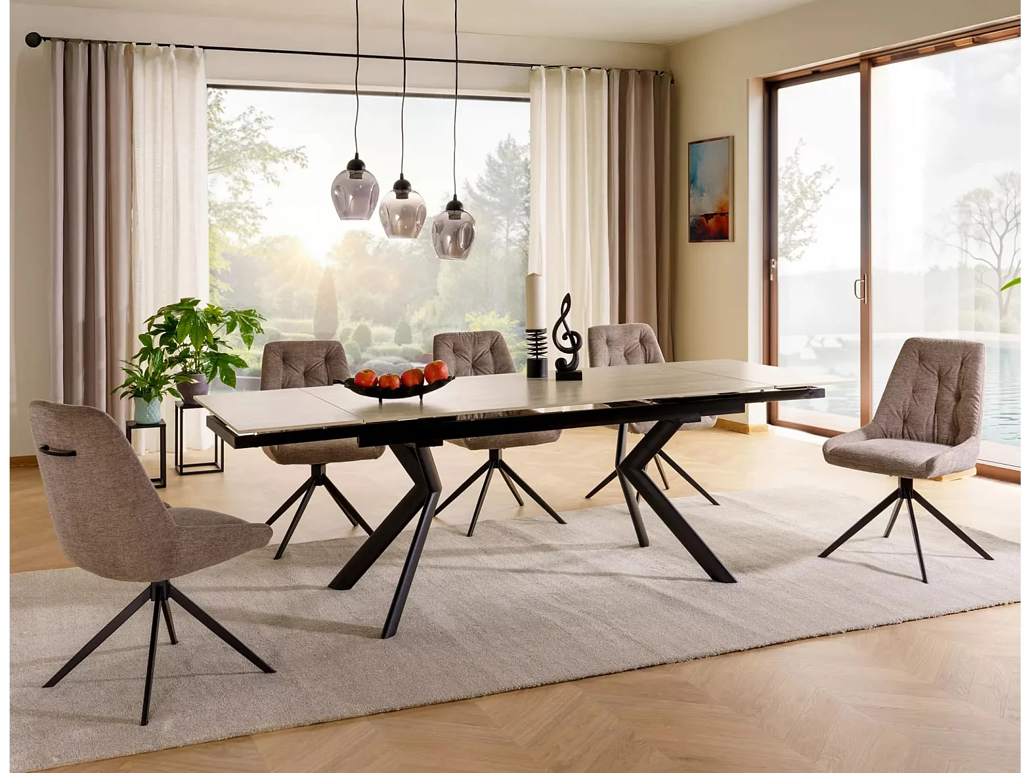 Table à manger Norton/Céramique/Métal/Extensible/Noir et Beige