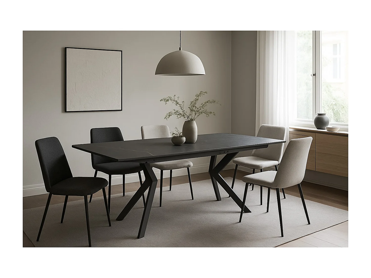 Table de salle à manger Norton (90x160-240)/Noir/Beige