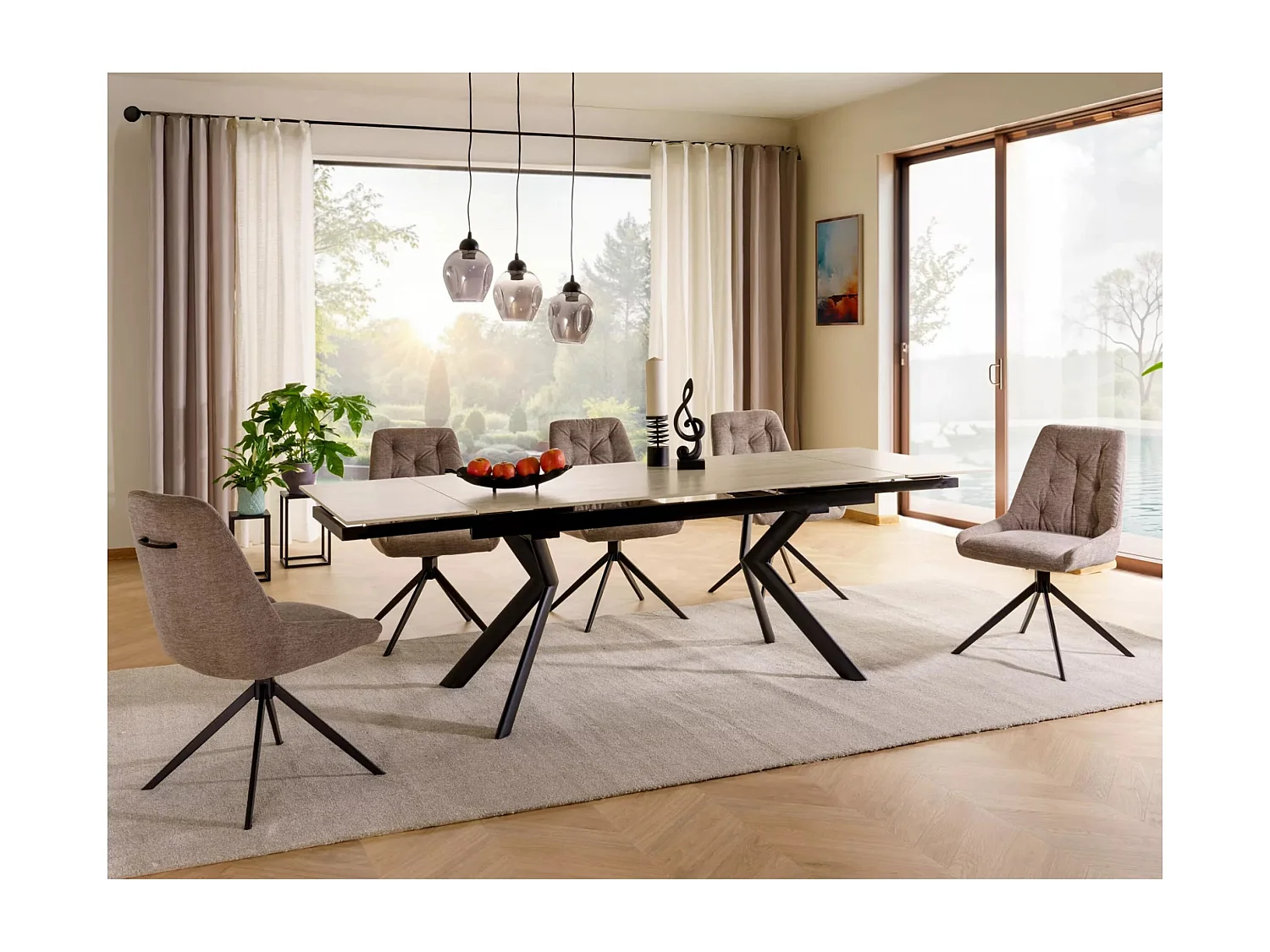 Table de salle à manger Norton (90x160-240)/Noir/Beige