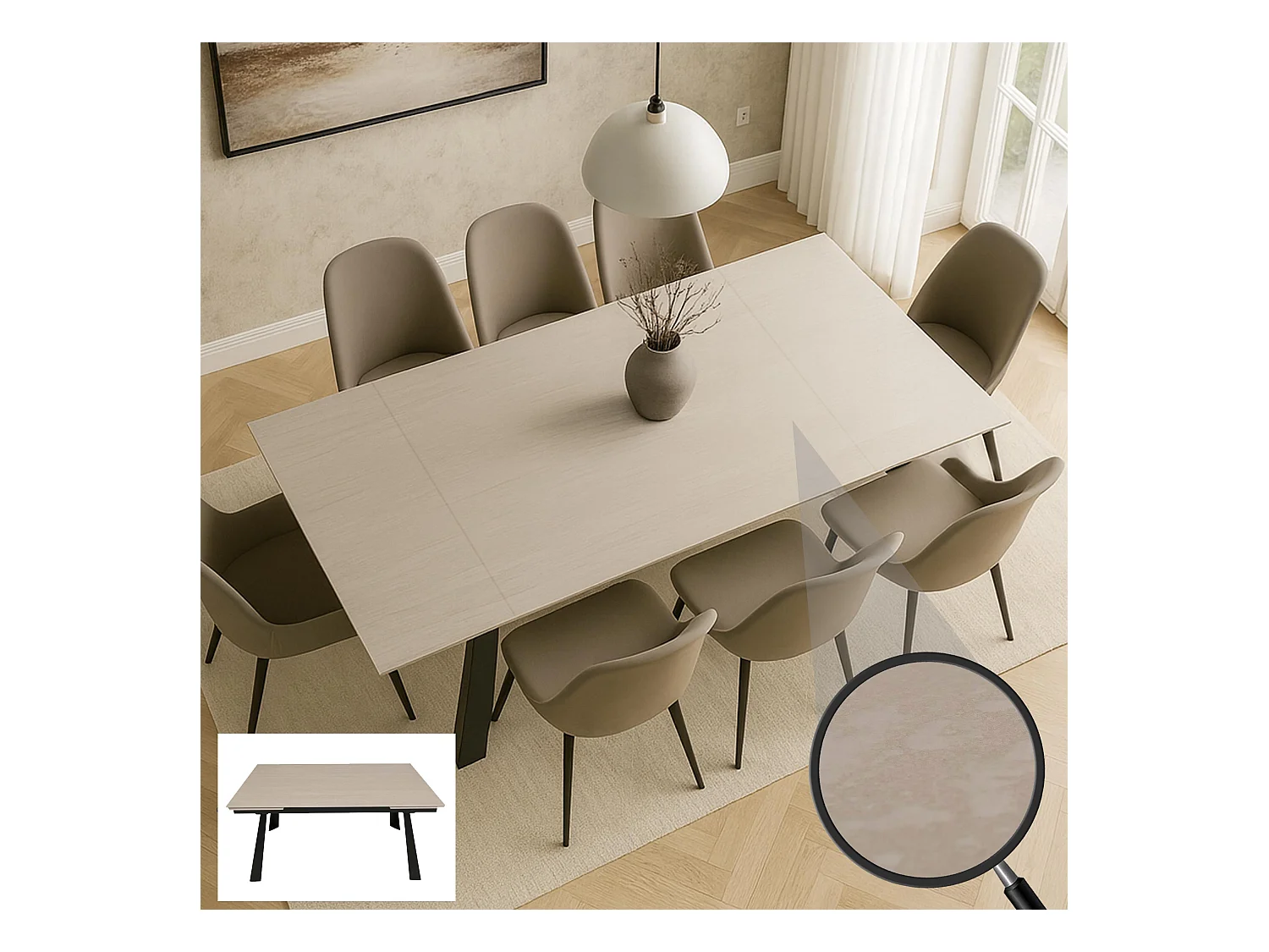 Esszimmertisch MCW-O59, Marmor-Optik beige