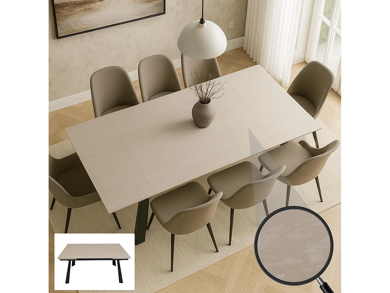 Esszimmertisch MCW-O59, Marmor-Optik beige