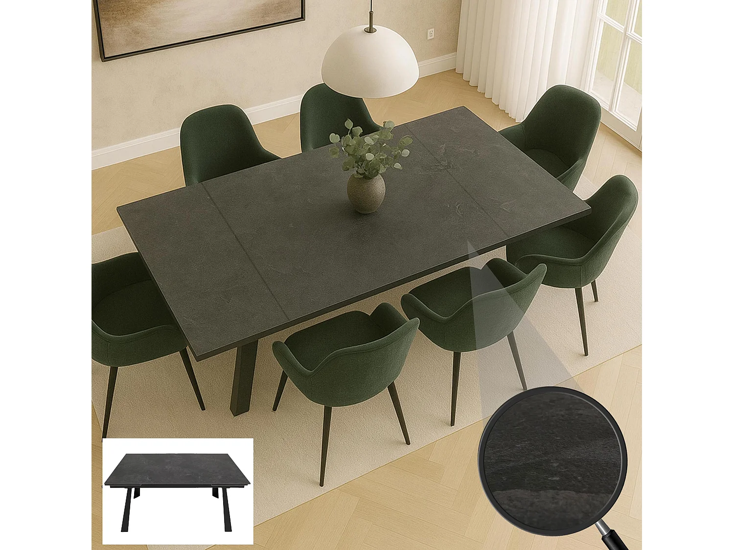 Esszimmertisch MCW-O59, Marmor-Optik grau