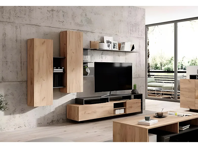 Mur TV Alva/portes tournantes/espace de rangement/