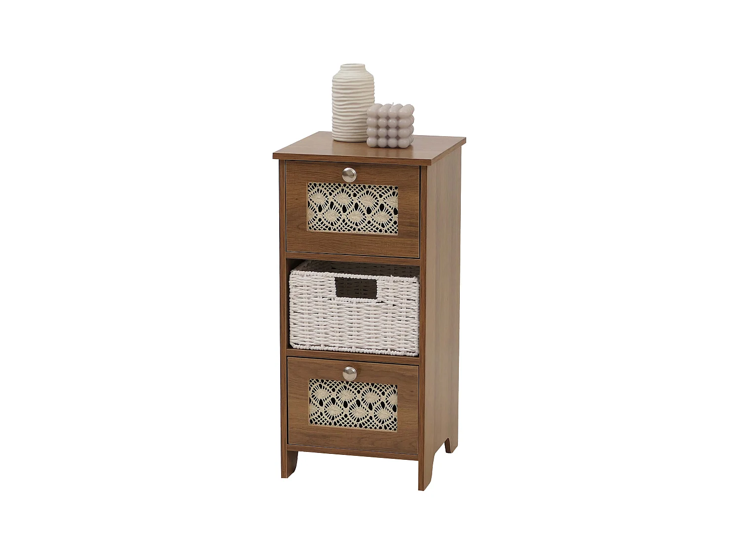 Comò MCW-O75, cassettiera, 3 cassetti a cestello decorativi legno melamina 63x30x30cm ~ marrone