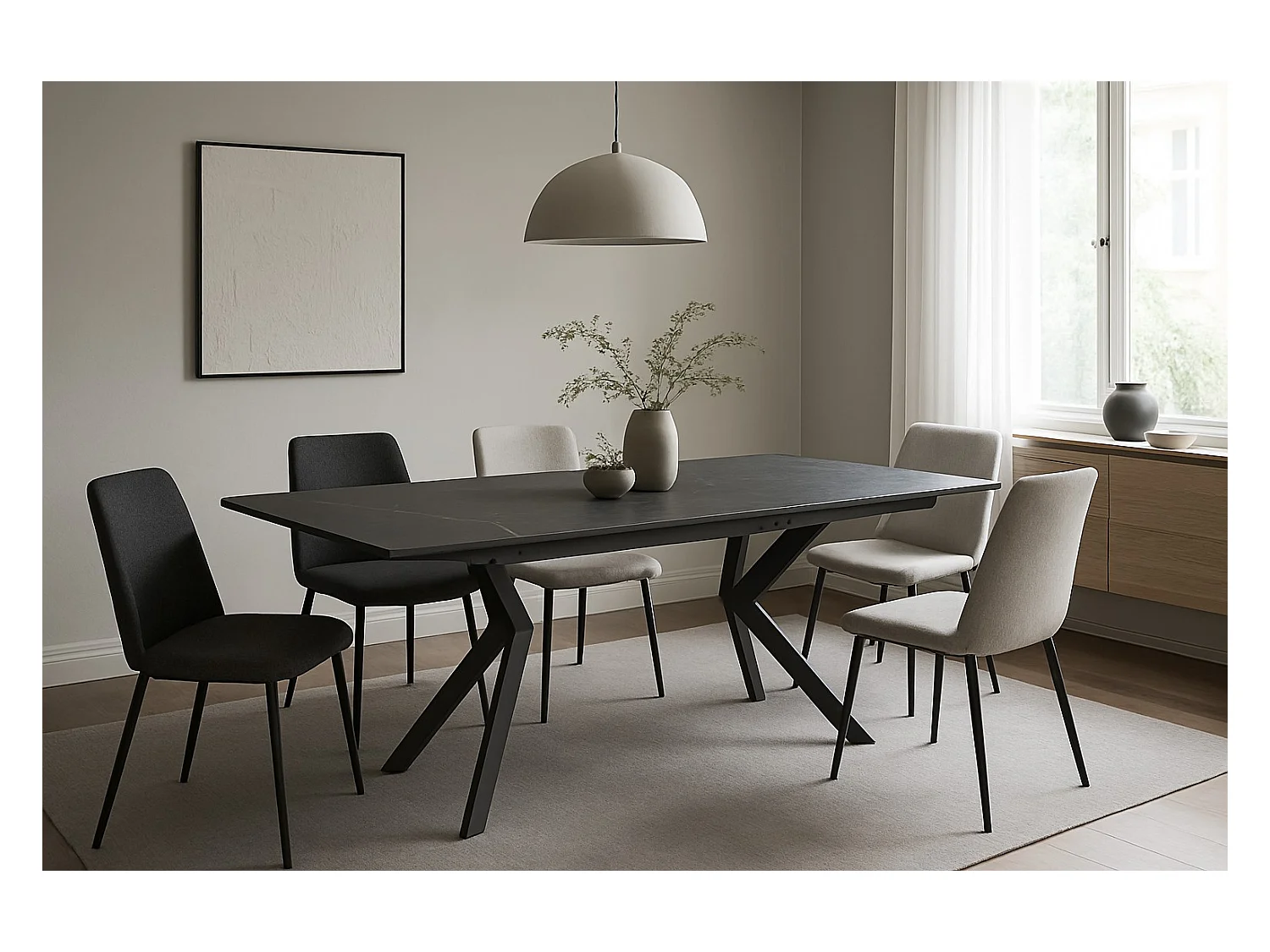 Table à manger Norton/Céramique/Métal/Extensible/Noir