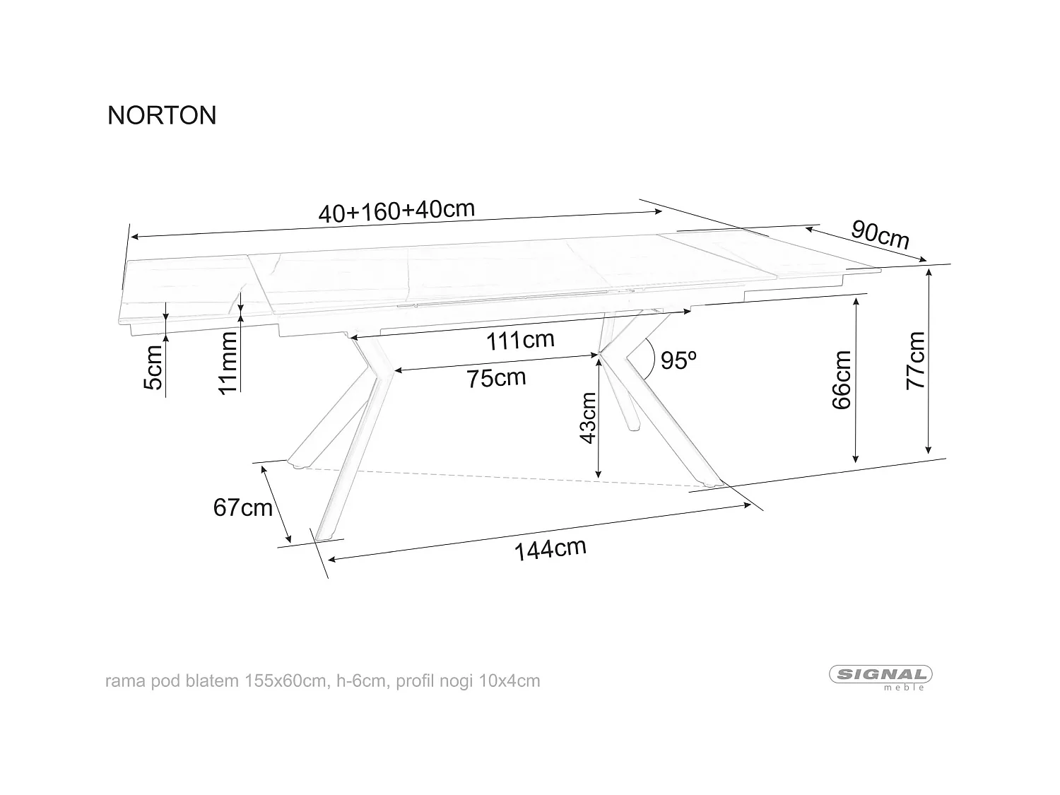 Table à manger Norton/Céramique/Métal/Extensible/Noir