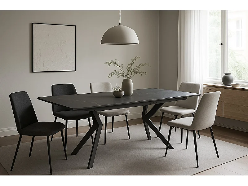 Table à manger Norton/Céramique/Métal/Extensible/Noir