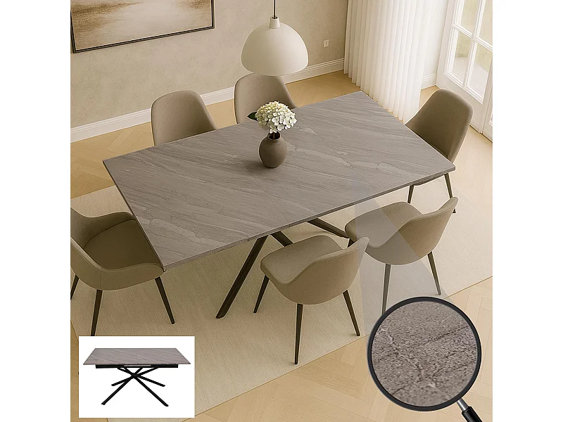 Eettafel MCW-O57,  marmerlook grijs