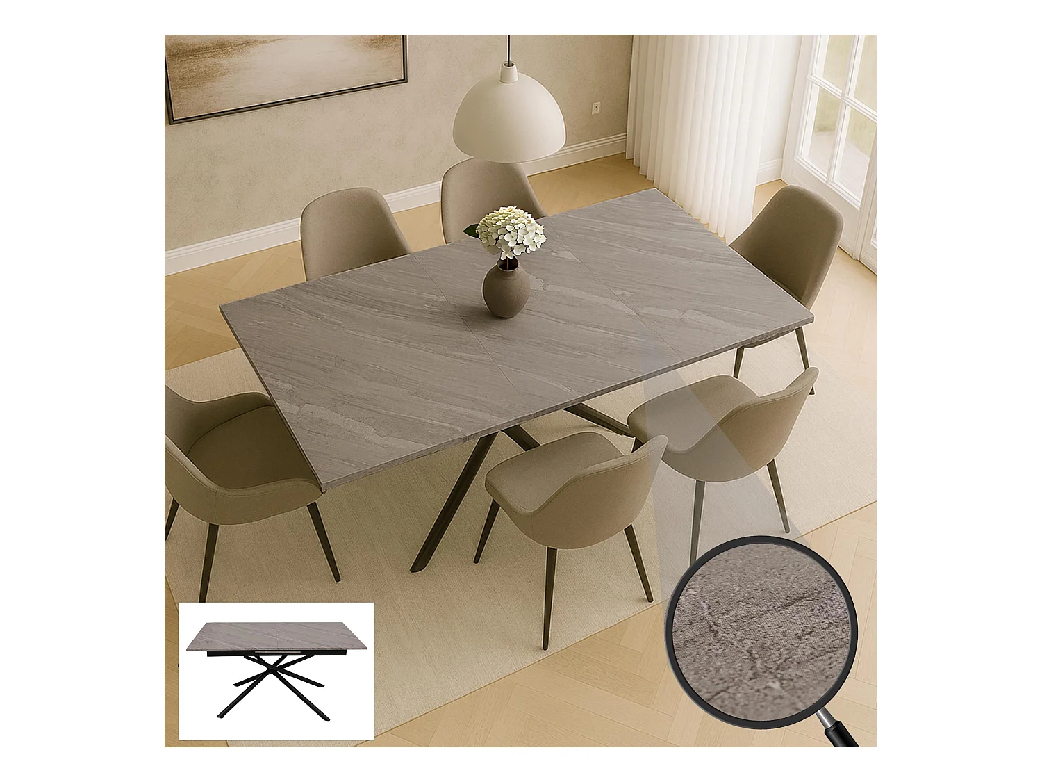 Esszimmertisch MCW-O57, Marmor-Optik grau