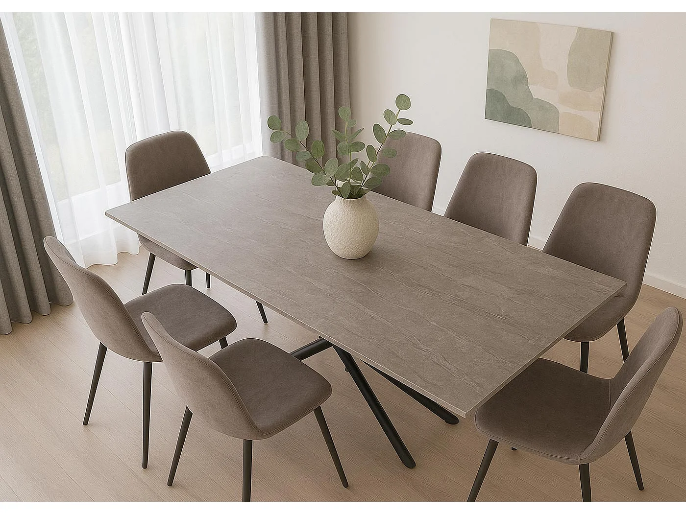Spisebord MCW-O57,  grå marmorlook