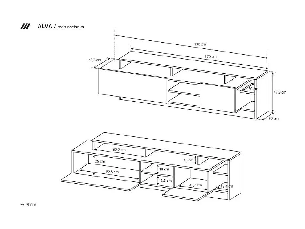 Wohnwand Alva/Drehtüren/Stauraum/