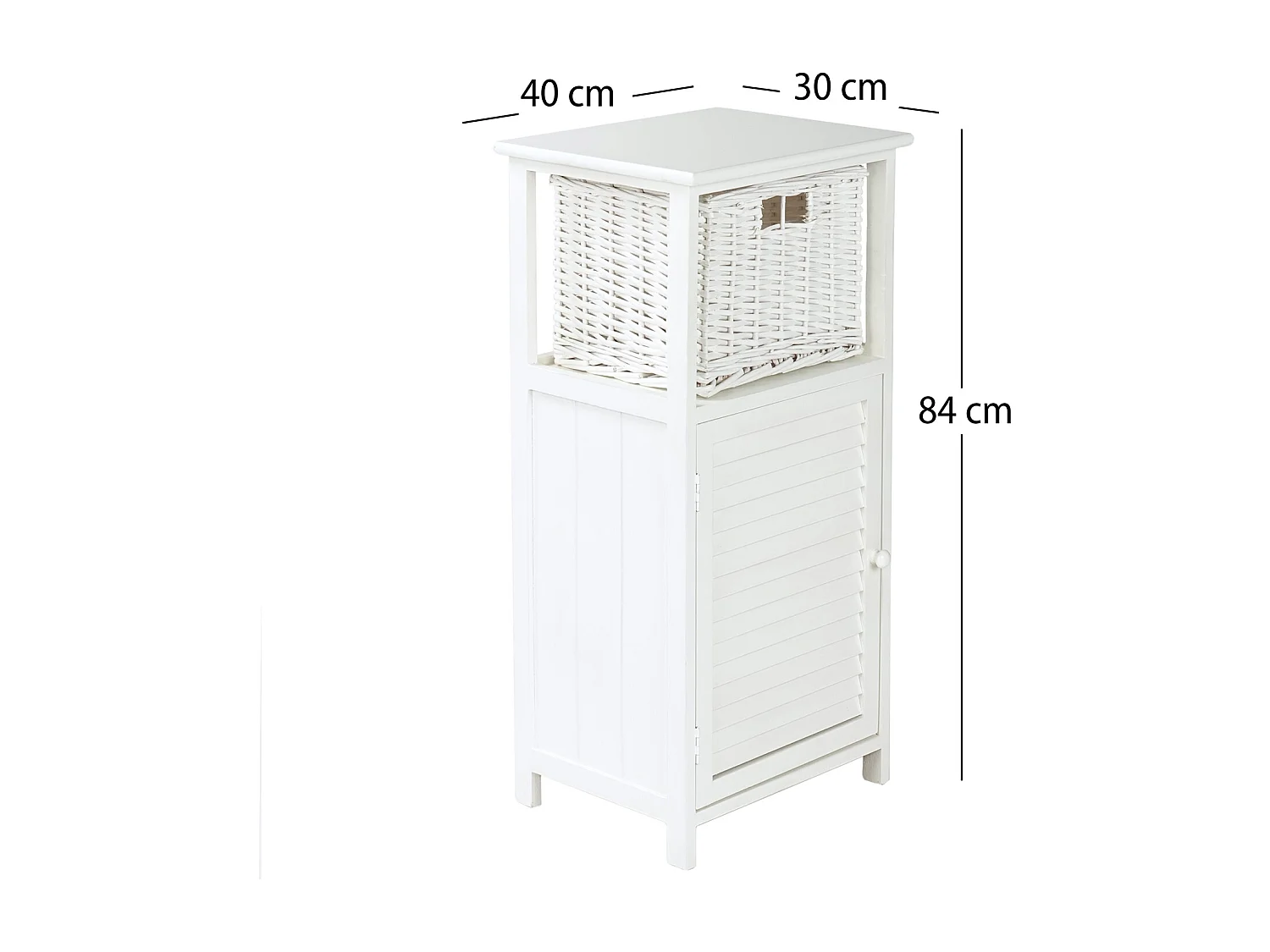 ARMOIRE DE BAIN Korg Bois massif en acajou, 1 panier couleurs naturelles, blanc
