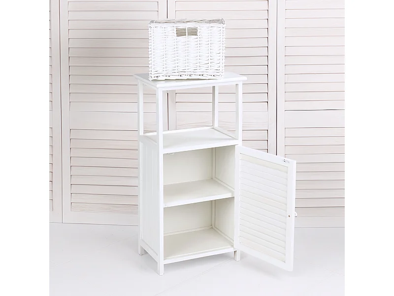 ARMOIRE DE BAIN Korg Bois massif en acajou, 1 panier couleurs naturelles, blanc