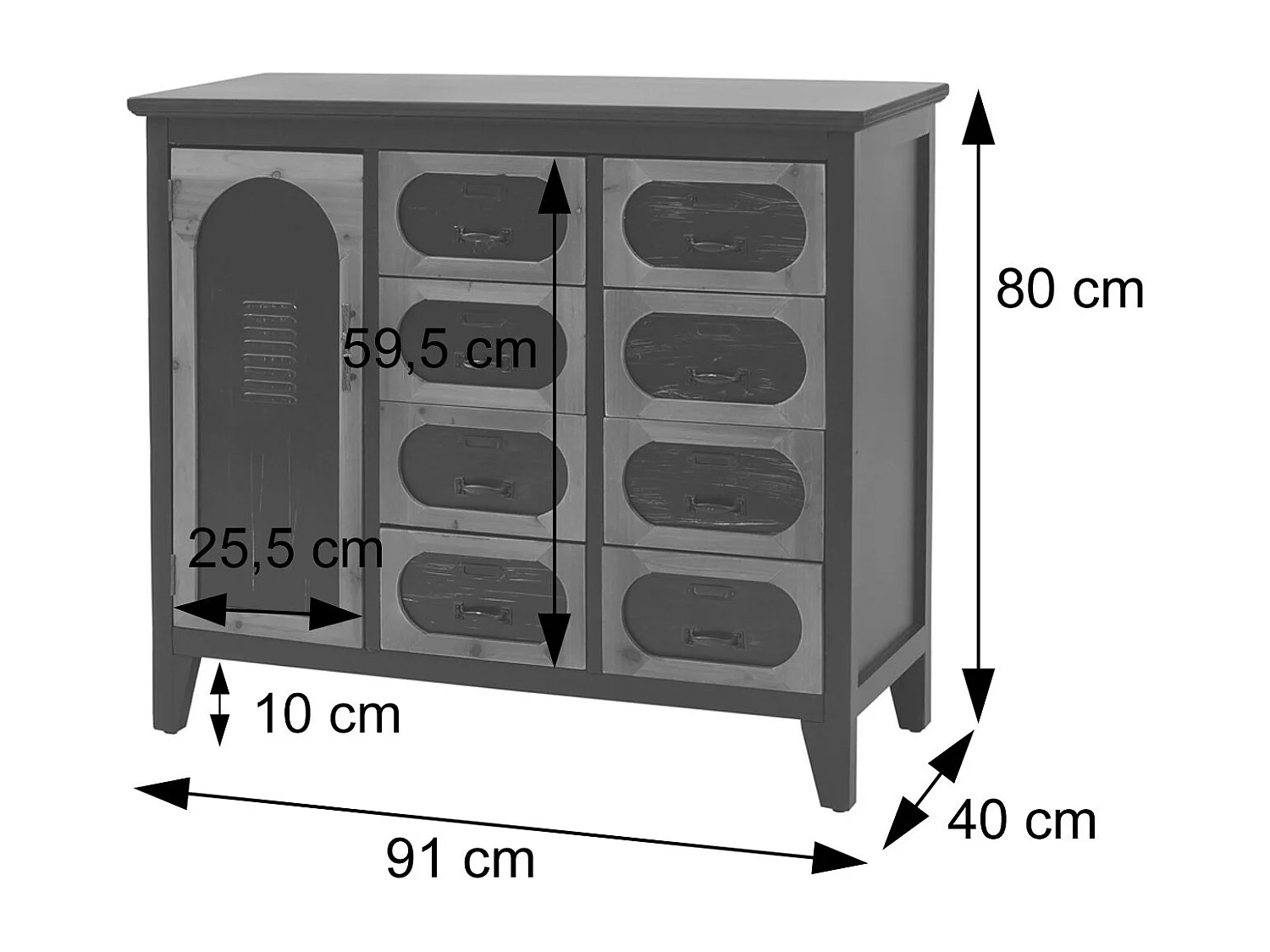 Apothekerskast MCW-O63,  behuizing zwart