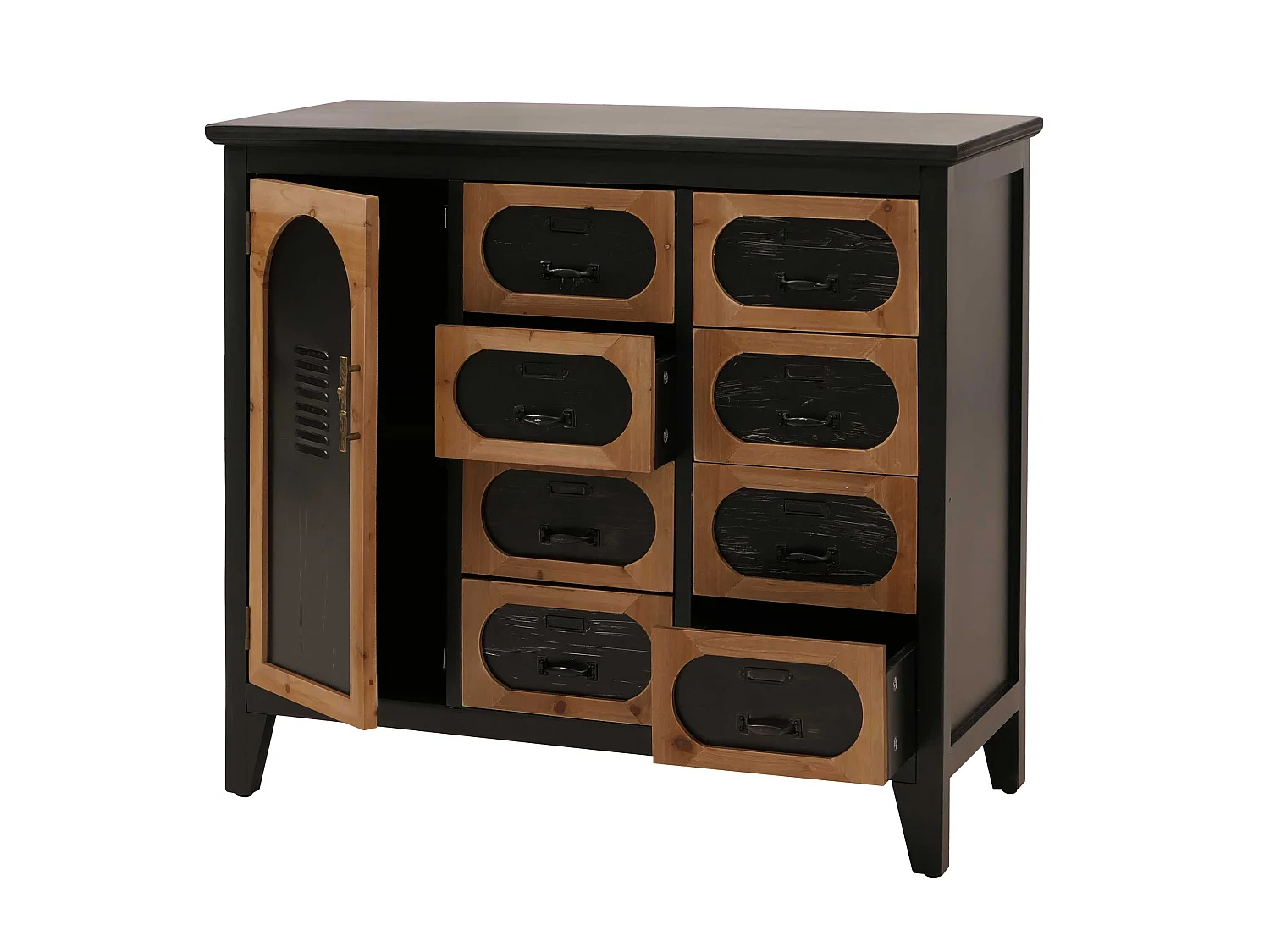 Comò da farmacia MCW-O63, armadio con cassetti e sportello vintage shabby industriale, 80x91x40 cm ~ telaio nero