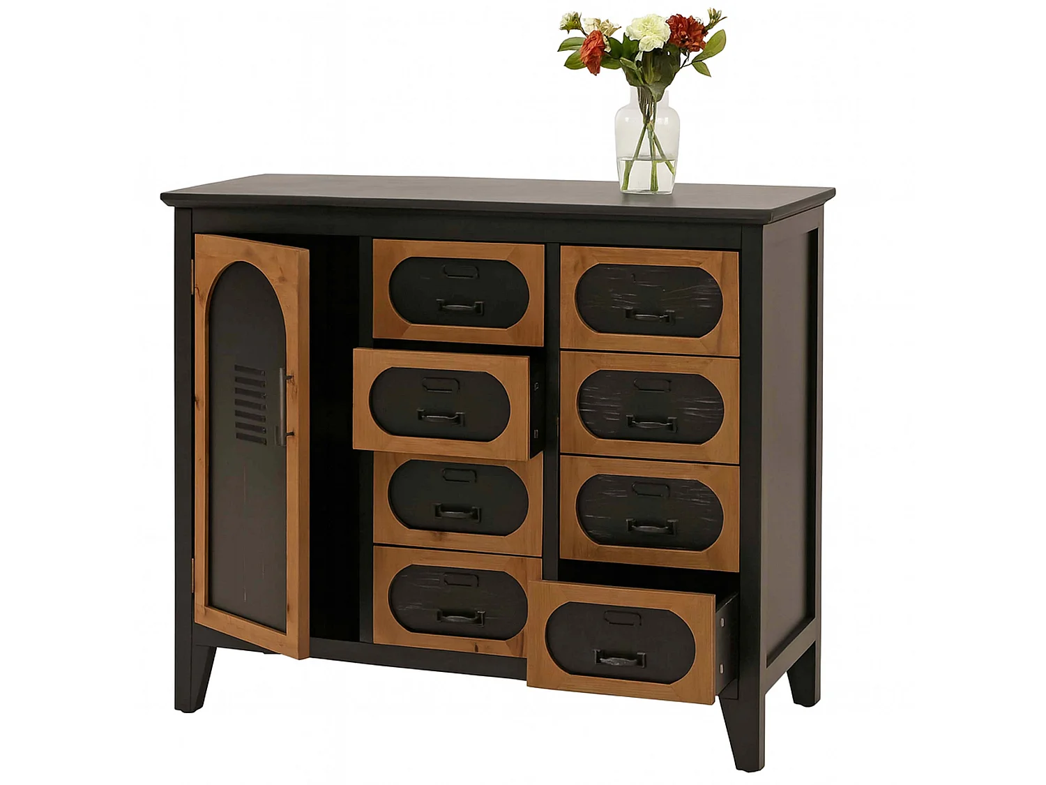 Comò da farmacia MCW-O63, armadio con cassetti e sportello vintage shabby industriale, 80x91x40 cm ~ telaio nero