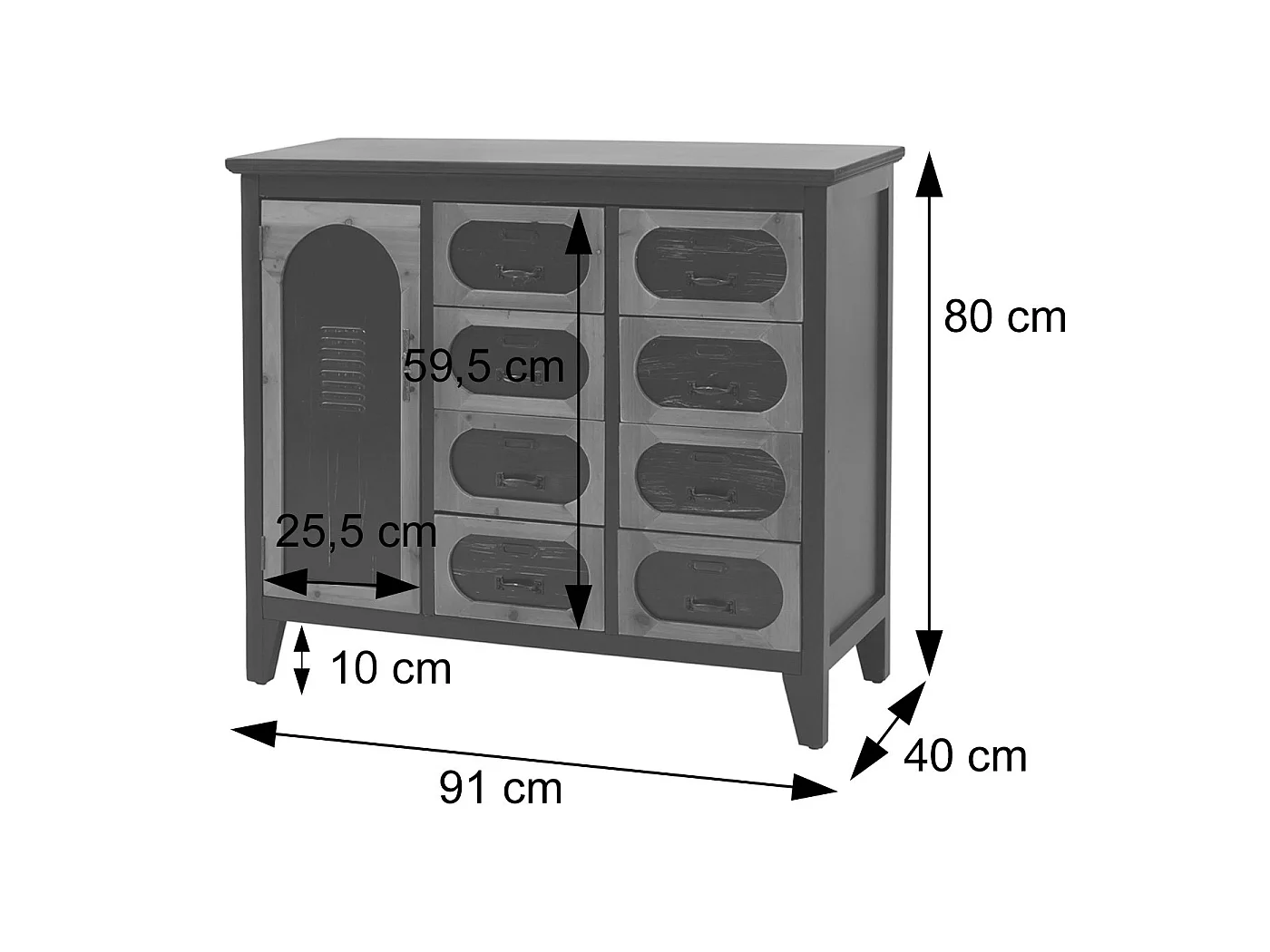 Comò da farmacia MCW-O63, armadio con cassetti e sportello vintage shabby industriale, 80x91x40 cm ~ telaio nero